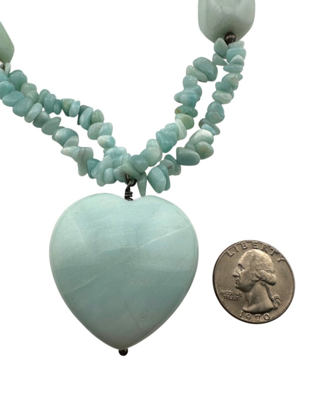 JTV Amazonite Heart Necklace Double Strand Gemstone Statement Pendant 18-20" - Picture 10 of 12